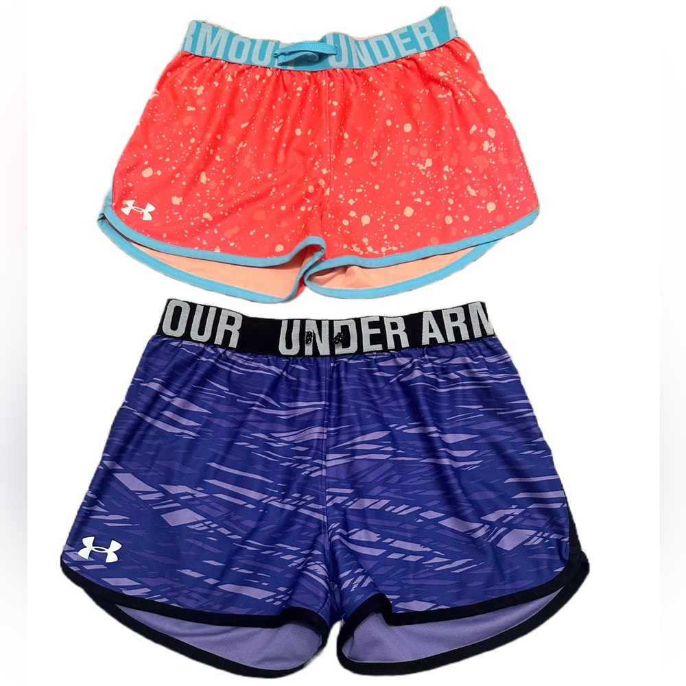 Under Armour Kids Girls Youth Shorts Size Youth Large, 2 Pairs Great Condition